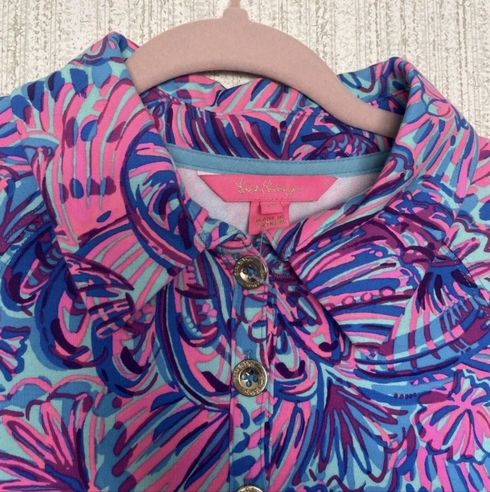 Lilly Pulitzer Medium Ports Dress In Turquoise Oasis Shelleidoscope Long Sleeves - Picture 5 of 11